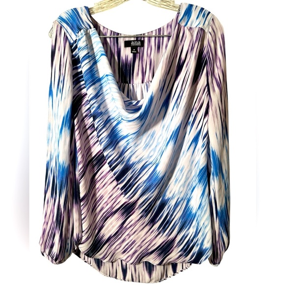 A.N.A Blue White Purple Draped Neckline, Slit Sleeves - Picture 1 of 9
